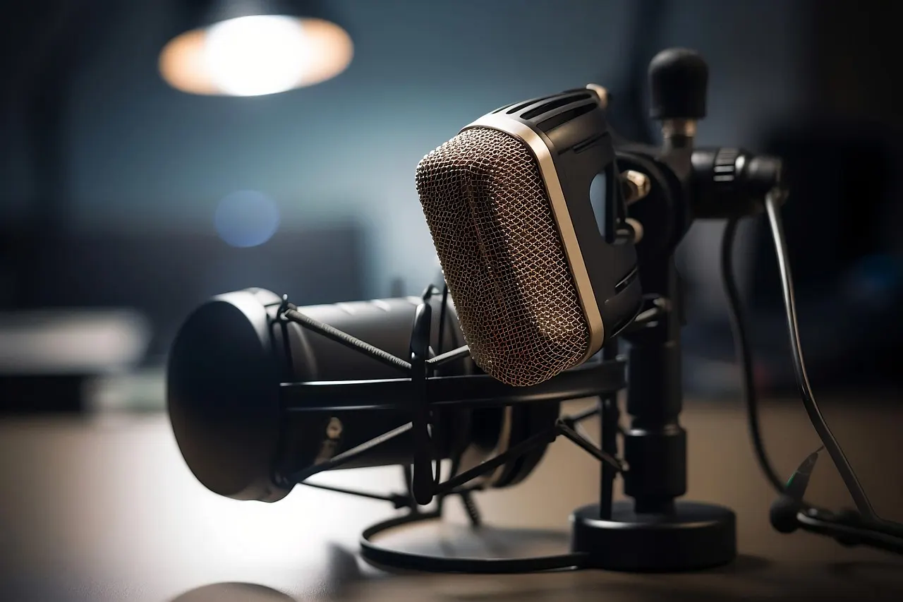 A studio microphone ready for a radio broadcast